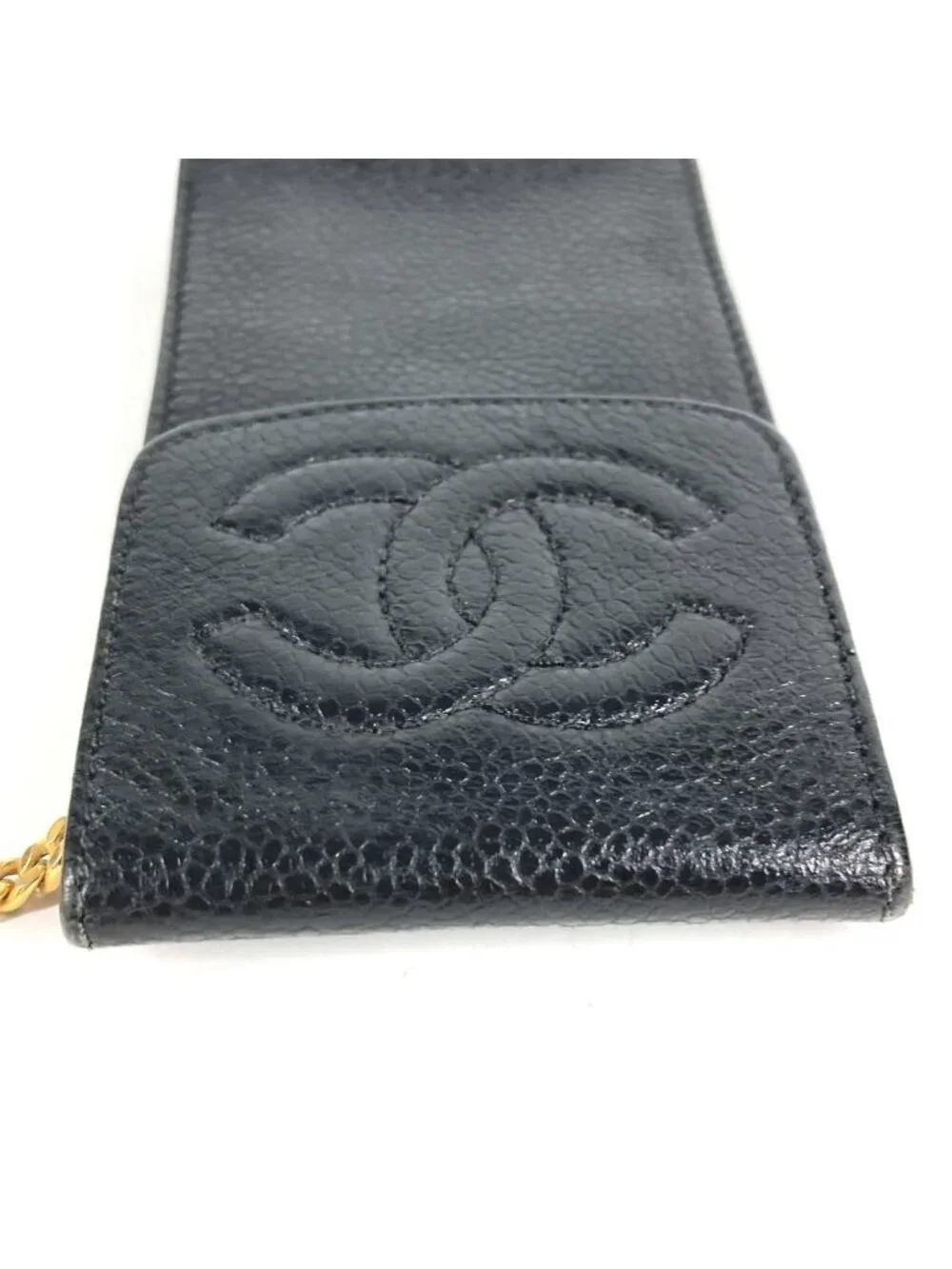 Chanel Cigarette Case CC Logo Caviar Leather Black